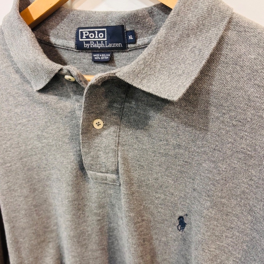 Polo Ralph Lauren Polo Shirt Mens XL Gray Excellent Long Sleeve Pique Logo - Picture 4 of 7